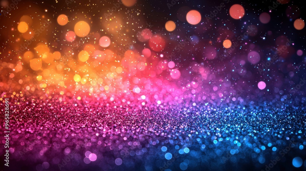Poster colorful abstract background with vibrant bokeh lights and glitter effects at a nighttime event or c