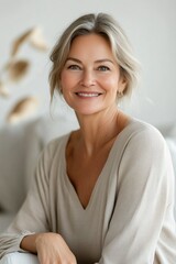 Naklejka premium Content mature woman resting in serene living space