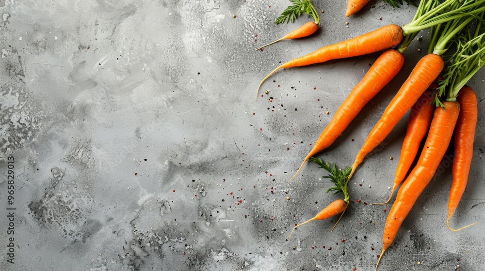 Poster carrots lying side by side with copy space on a light background