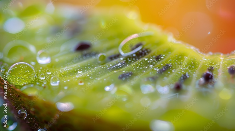 Poster close-up of a single kiwi fruit slice highlighting its vibrant color and detail