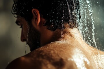 Young Man in Shower with Steam Surrounding
