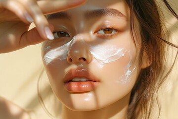 Close-Up of Asian Woman in Sunlit Cream Application
