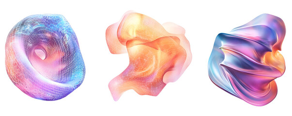 Three Colorful Abstract Shapes Rotating on Transparent Background