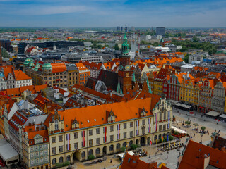 Naklejka premium Wroclaw, Poland 05 08 2024 aerial view of of Old Market square in Wroclaw, Poland