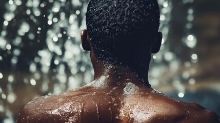 Shower Time: Young African American Man from the Back