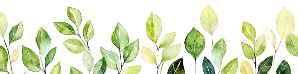 Fototapeta premium Watercolor leaves border on white, natural design