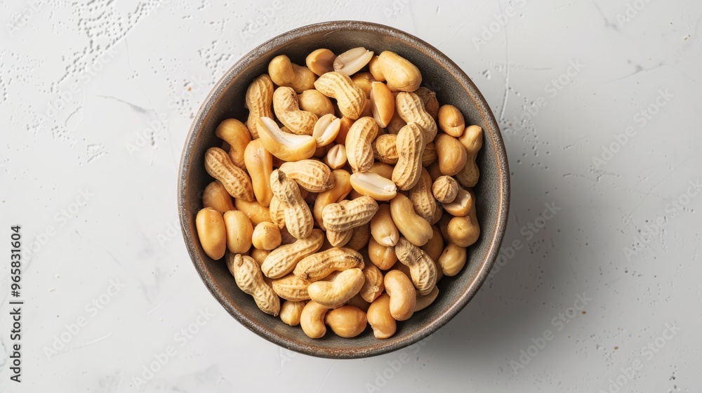 Fototapete overhead shot of a bowl overflowing with roasted peanuts, with a clean and simple background that em