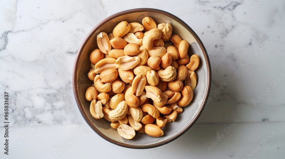 Fototapete overhead shot of a bowl overflowing with roasted peanuts, with a clean and simple background that em