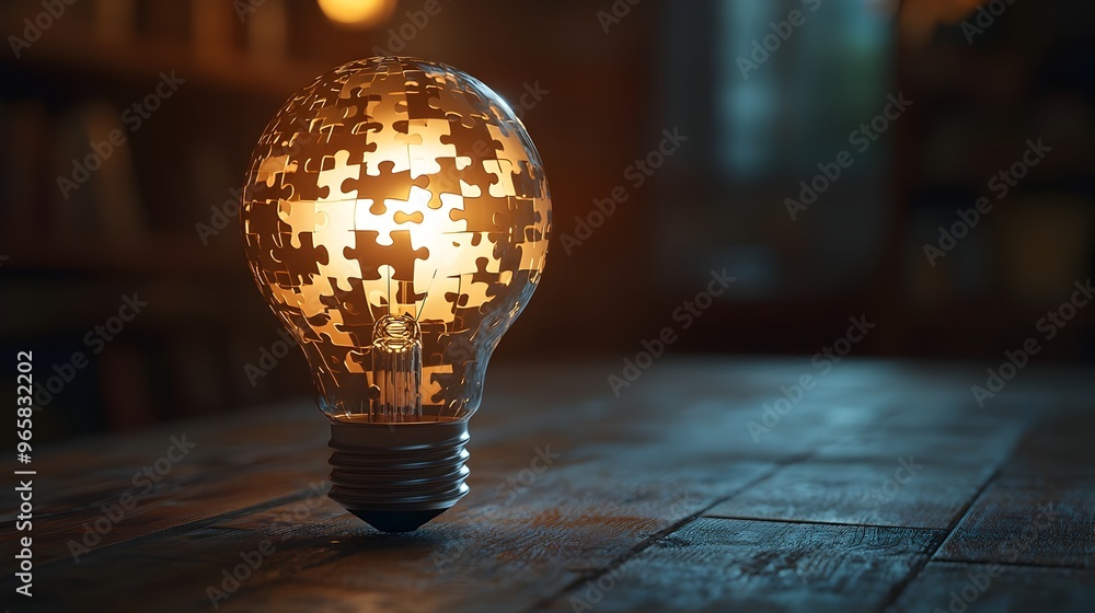 Poster illuminating innovation:a lightbulb puzzle symbolizing creative thinking and problem-solving