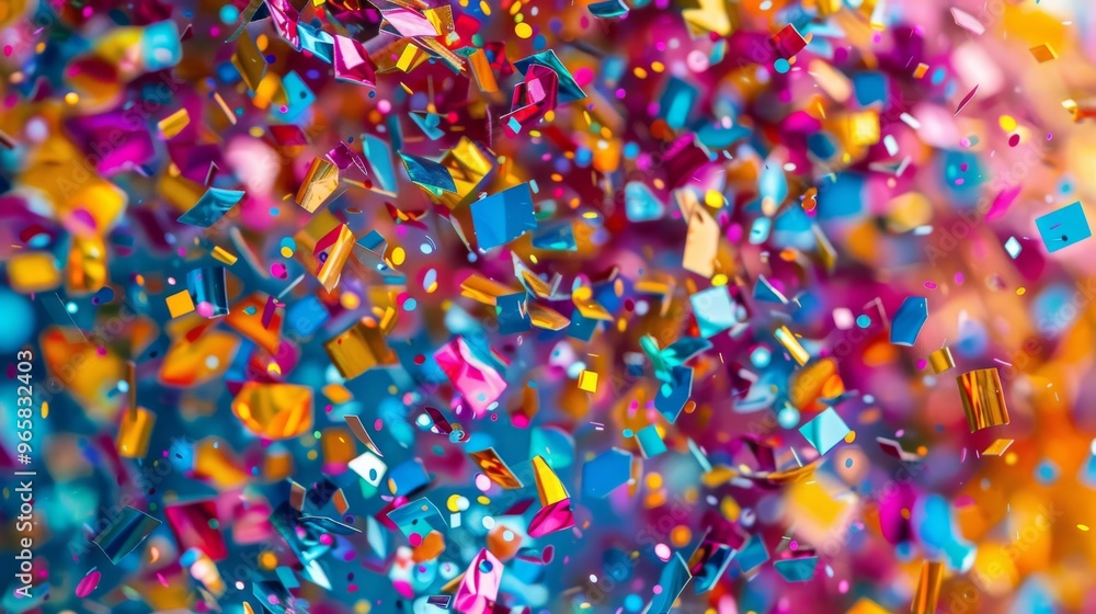 Poster Abstract multicolored background with small falling pieces, vibrant and colorful, artistic and dynamic