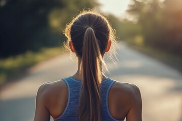 Close-Up Detail of Woman Running in Sportswear with Sunlit Shadows