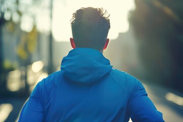 Silhouette of Man Running, Road Sunlight and Shadows