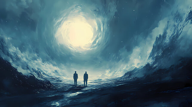 The merging of their world with this mysterious parallel universe. Parallel Universe. Illustration