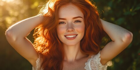 Fototapeta premium Close-Up of Happy Ginger Woman in Sunlight