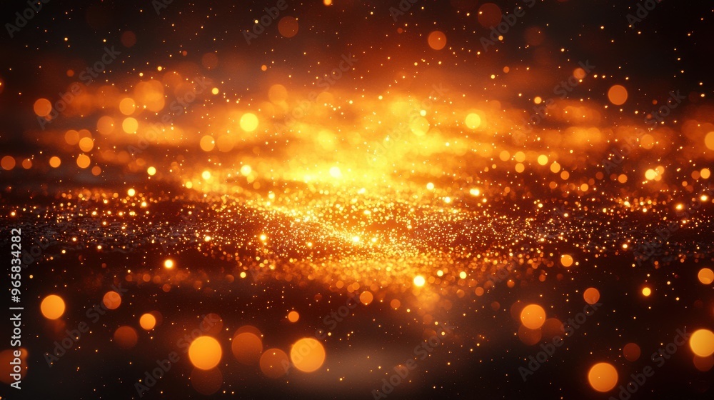 Poster golden sparkles illuminate a dark background, creating a mesmerizing display of light and texture du