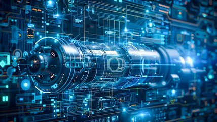 Futuristic 3D technology digital blueprint engineering mechanical part pattern planning computer modern architecture innovation industry idea concepts, blue built structure sketch skyscraper vector