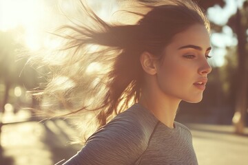 Close-Up of Young Woman Running in Park