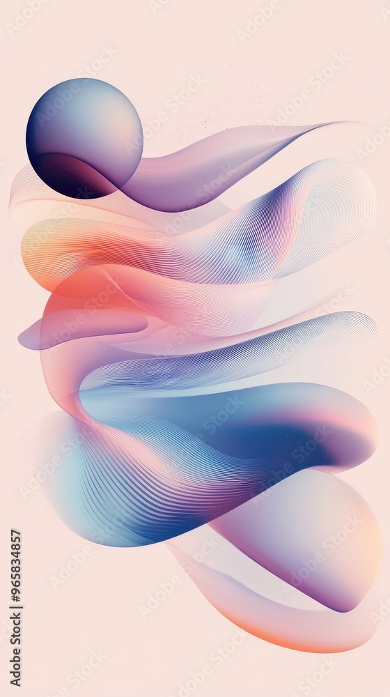 Poster abstract illustration featuring flowing shapes and soft colors, creating a sense of movement and ele