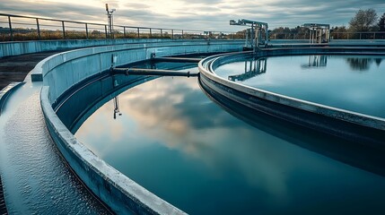 Circular Wastewater Treatment Pond with Inflow and Outflow Piping System Detailed Engineering