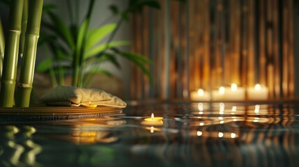 Calming spa experience with soft lighting and bamboo