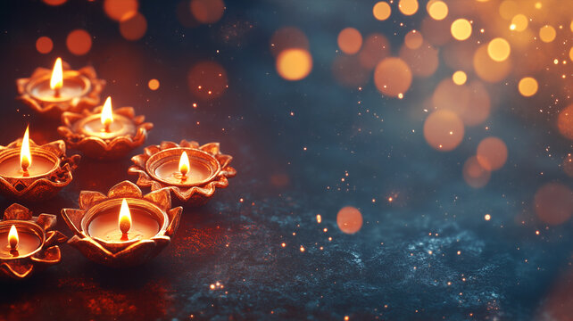 Diwali, indian holiday, Hindu festival of lights, religious celebration at the month of Ashvin, candle light and bokeh
