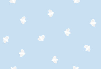Cute Seamless Vector Pattern With Flying White Birds. White Doves on a Pastel Blue Background. Endless Print with Hand Drawn Pigeons Flying on a Blue Sky. Infantile Style Repeatable Design.