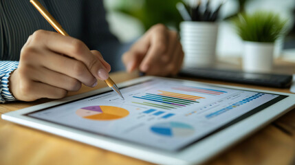 Financial planning on a tablet with charts and graphs