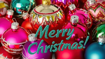 Fototapeta premium Vibrant Christmas Ornaments and Festive Greeting