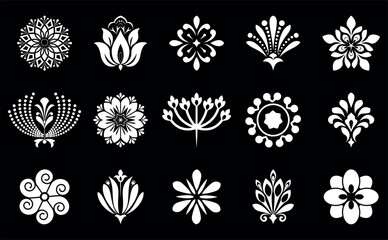 Flowers icon set. Flowers isolated on transparent background. Flowers in modern simple. Cute round flower plant nature collection. Vector illustrator