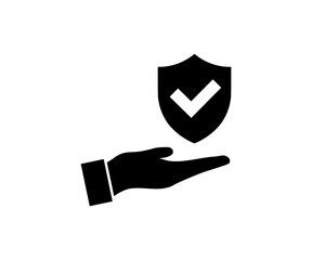 Insurance hand shield with checkmark on hand icon. Protection icon. Risk coverage sign. Policyholder protection symbol. Quality design element illustration on transparent background PNG.  © BlazingDesigns