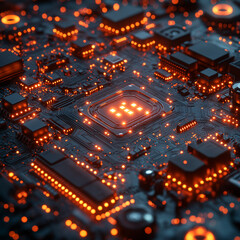 Obraz premium A computer chip with a glowing light on it