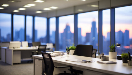 Blurred Office Workspace in the Evening