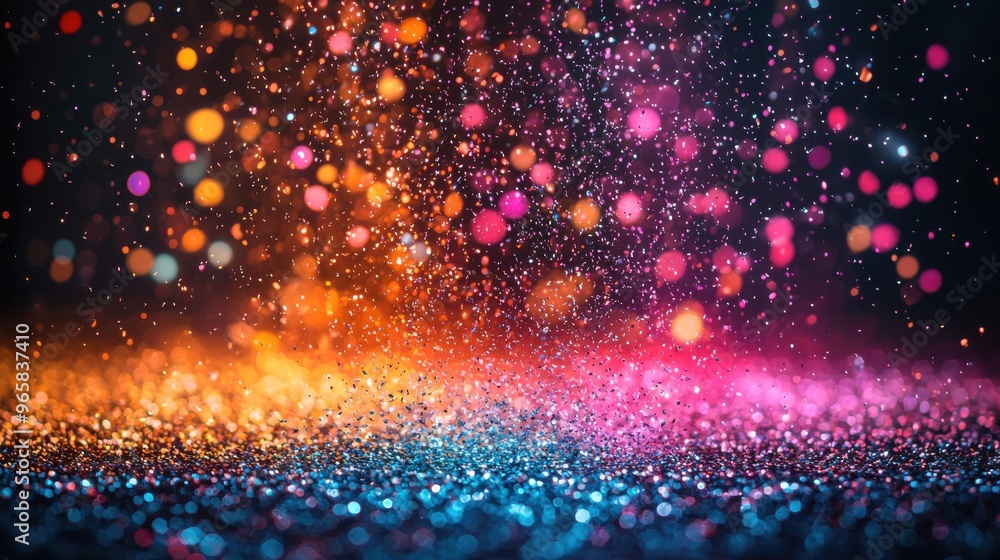Poster colorful bokeh lights creating a mesmerizing effect on a dark background during a festive celebratio
