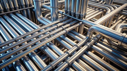 Intersection of pipes at different angles showing connections, pipes, intersecting, angles, connections, network