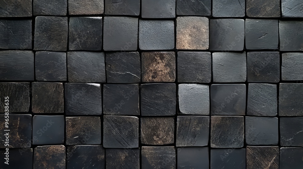Aufkleber dark and textured a background of deep gray slate wall tiles in a geometric mosaic pattern
