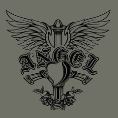 heart sword with wings. Design element for logo, label, sign, badge. Vector illustration 