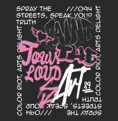 street typography street wall art neon graffiti motivational slogan print with spray splash effect for graphic tee t shirt or sweatshirt