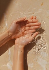 Fototapeta premium Wet hands skin cleaning washing.