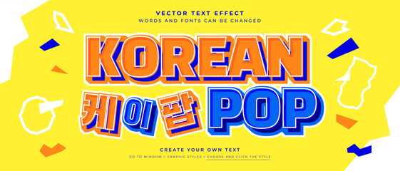 Korean pop text effect on yellow color background, K-pop title vector graphic style