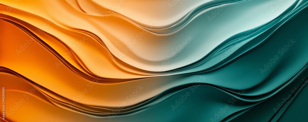 Poster fluid abstract pattern with orange and teal waves, vibrant color concept