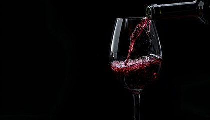 Pouring red wine into a wine glass on a black background