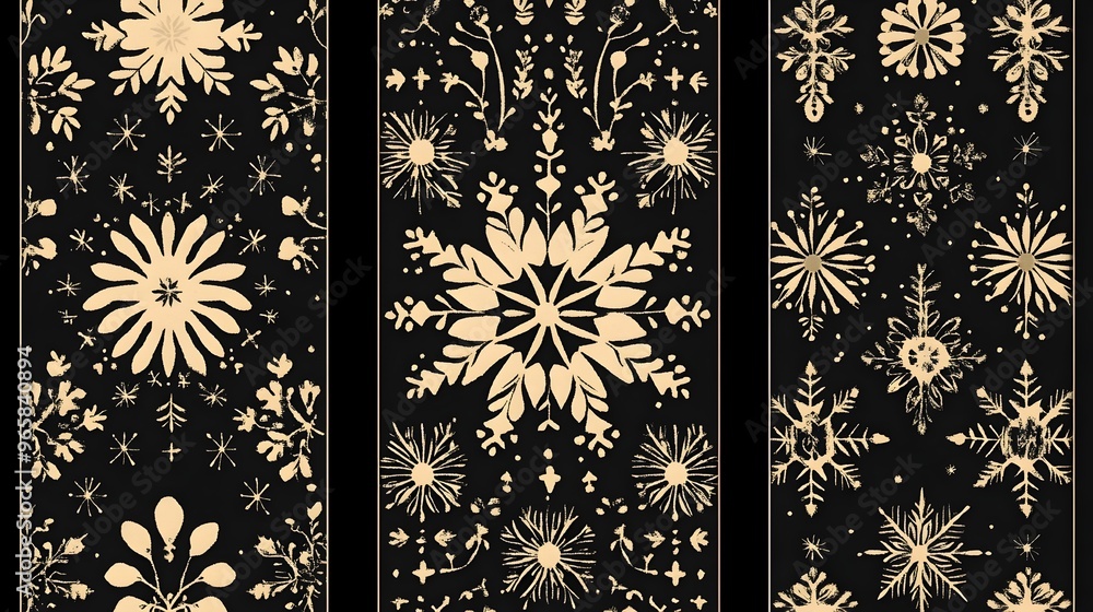 Poster elegant floral ornamental pattern with intricate symmetrical snowflake designs