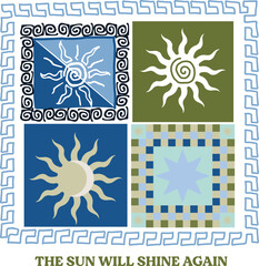 retro mystical sun moon squares star print