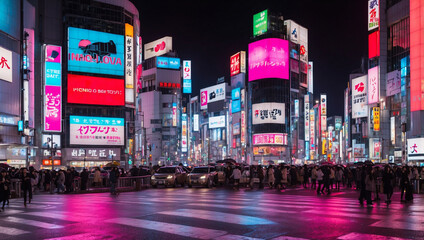 Neon Night City at Shibuya Crossing