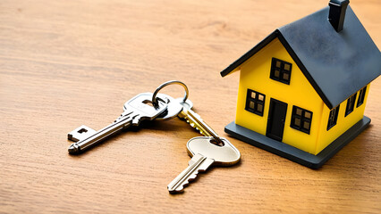 Real estate contract concept background, home contract, house contract, Toy house and home keys, Real estate business concept wallpaper, ai generated
