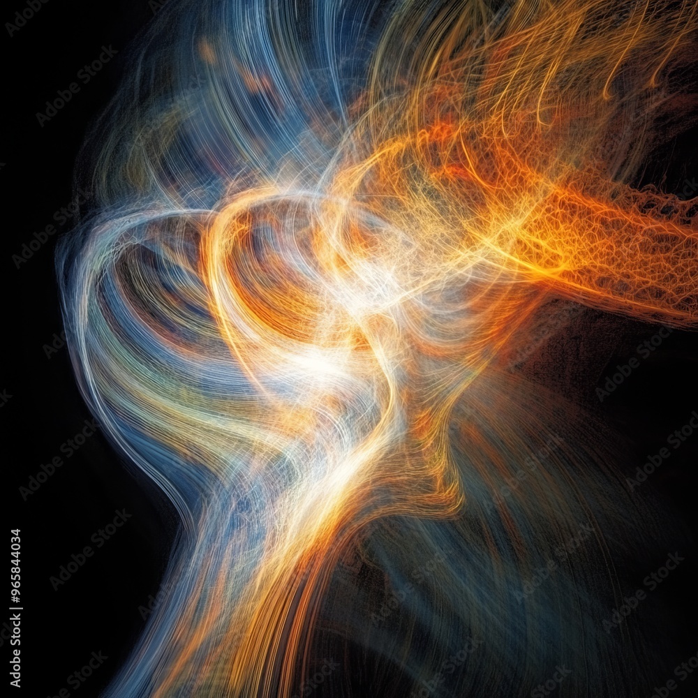 Wall mural Abstract swirling light streaks in blue and orange.