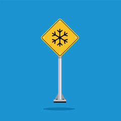 road sign icon, low temperature on yellow rhombus. board.suitable for poster use and web icon