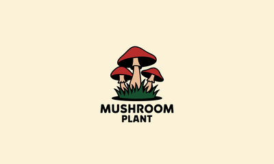 Obraz premium Mushroom logo design featuring three red mushrooms with simple elements.