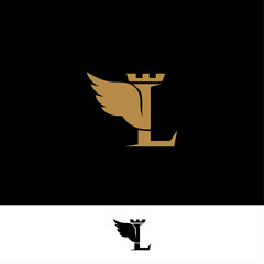 L letter logo with wings and crown
