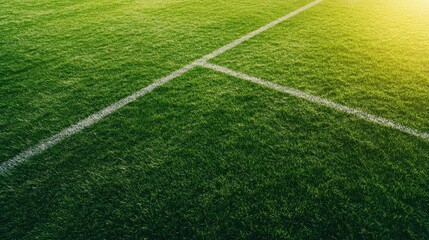 Obraz premium Vibrant Green Football Field Showcasing Sharp White Lines and Lush Grass Under Radiant Sunlight